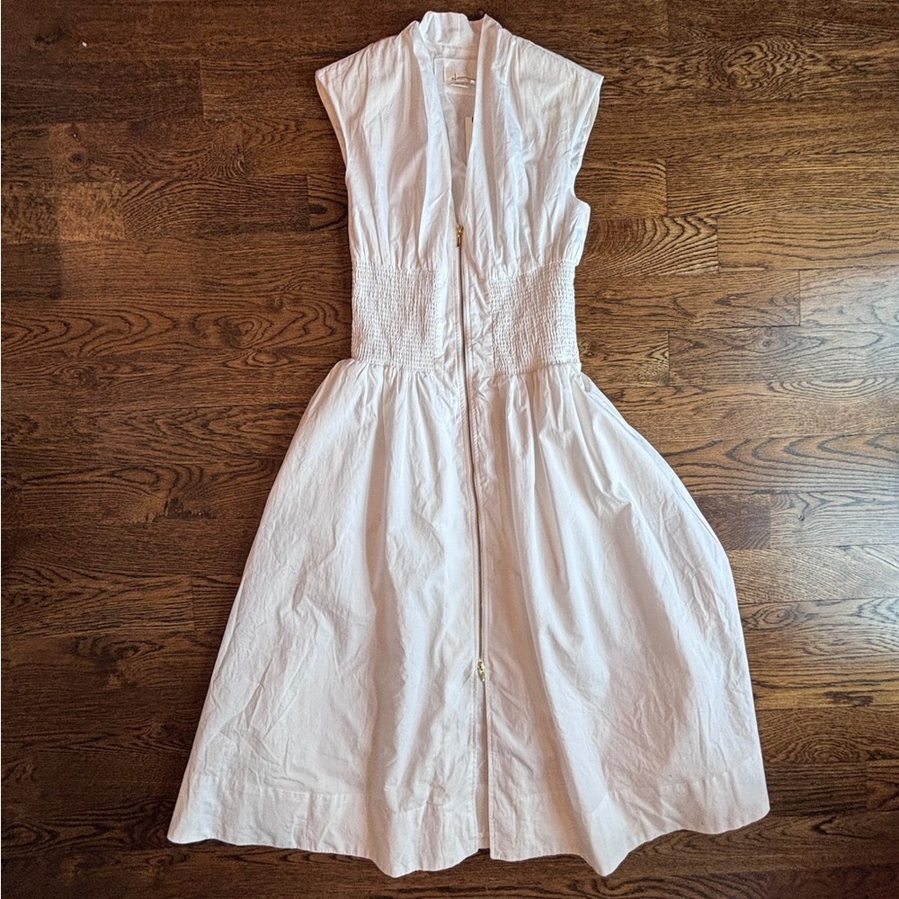 Anthropologie White Cotton Midi Dress NWT Smocked Waist Size Small Pockets Lined - Picture 2 of 11